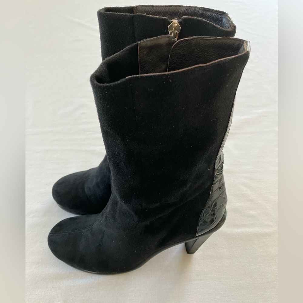 Donald J Pliner Shoe Boot Heel Stiletto Mid Calf Mottled Black Suede Black Sz 10 - Picture 6 of 17